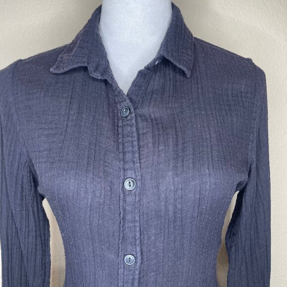 rag & bone Black Faux Linen Crinkled Button Down Top Blouse Shirt Large - Picture 2 of 10